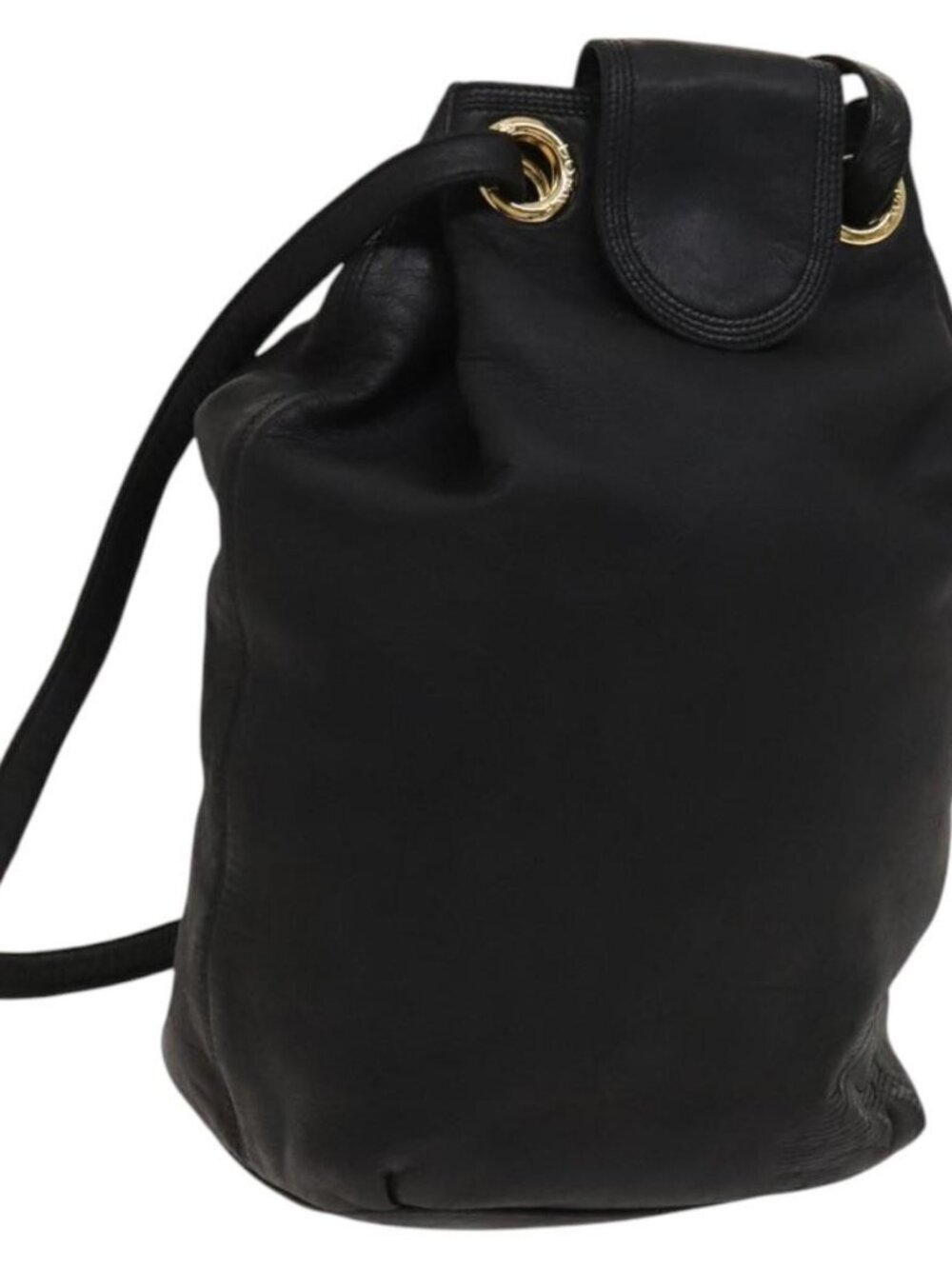 LOEWE Anagram Shoulder Bag Leather Black Gold Auth 117544